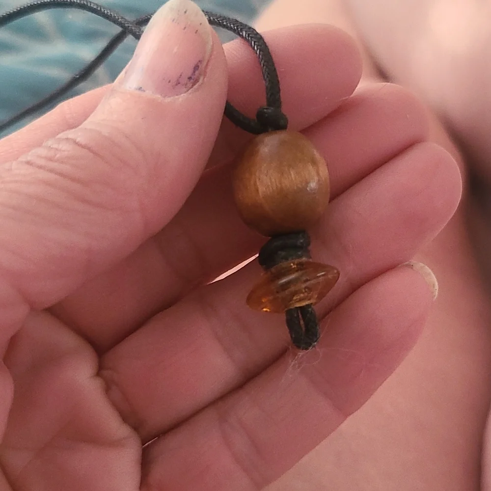 Men's Pendant Necklace Black Cord Brown Wood Glass Handmade Unique Unisex Gift - Picture 4 of 4